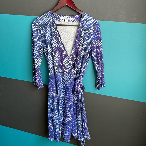 Diane Von Furstenberg Blue and Purple Long Sleeve Dress - Picture 2 of 15